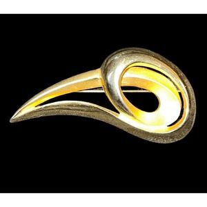 Vintage M. Jent Gold Abstract Design Brooch - Signed - Gold Tone